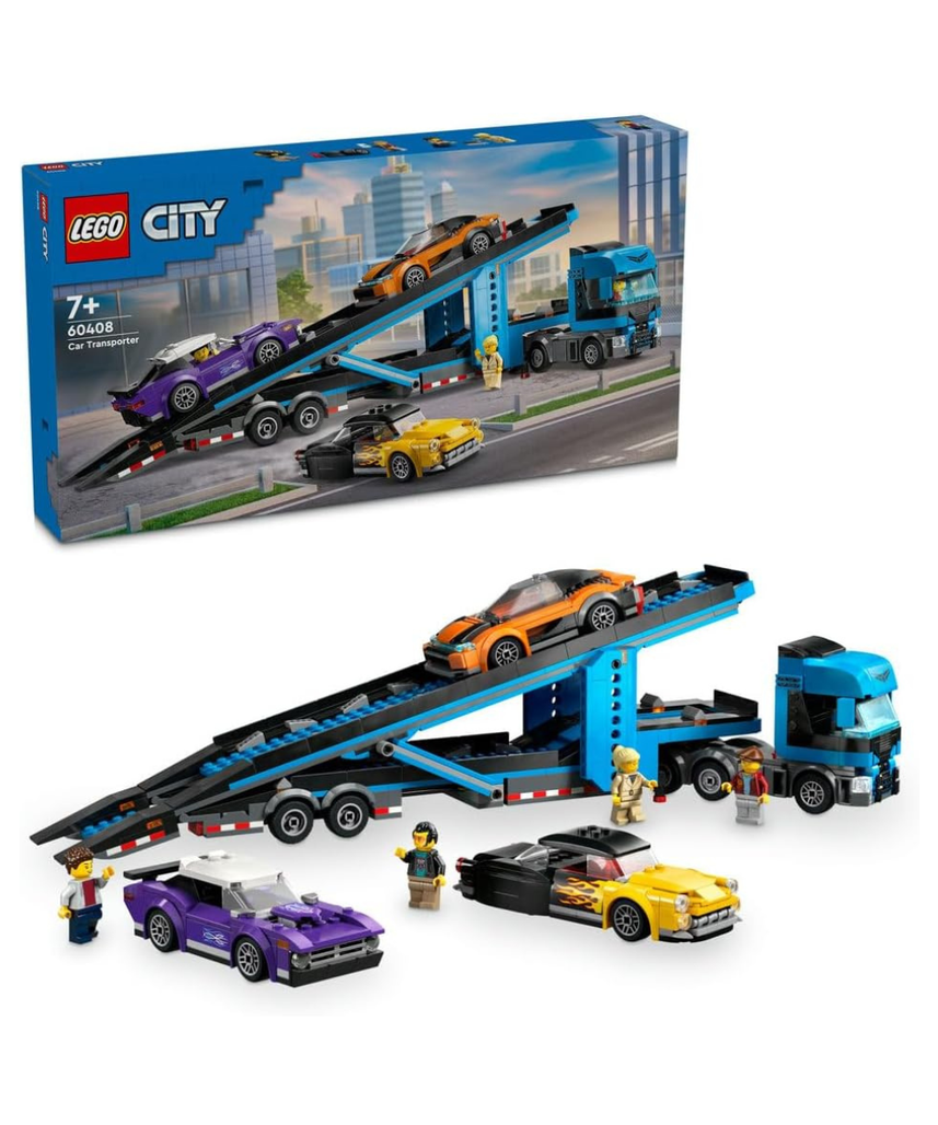 LEGO City Car Transporter Truck with Sports Cars, 4 Vehicle Toy Set for 7 Plus Year Old Kids, Boys & Girls, with Trailer and 4 Minifigures for Imaginative Play, Creative Gift Idea 60408