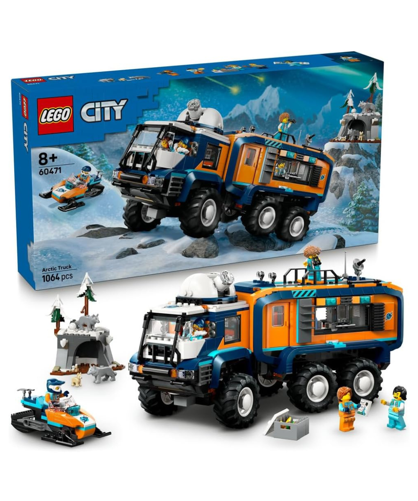 LEGO City Arctic Explorer Science Lab Truck Toy - Exploration Vehicle with Steering & Suspension - incl. a Snowscooter, 5 Minifigures & 3 Wolf Animal Figures - Gift for 8+ Year Old Boys - 60471