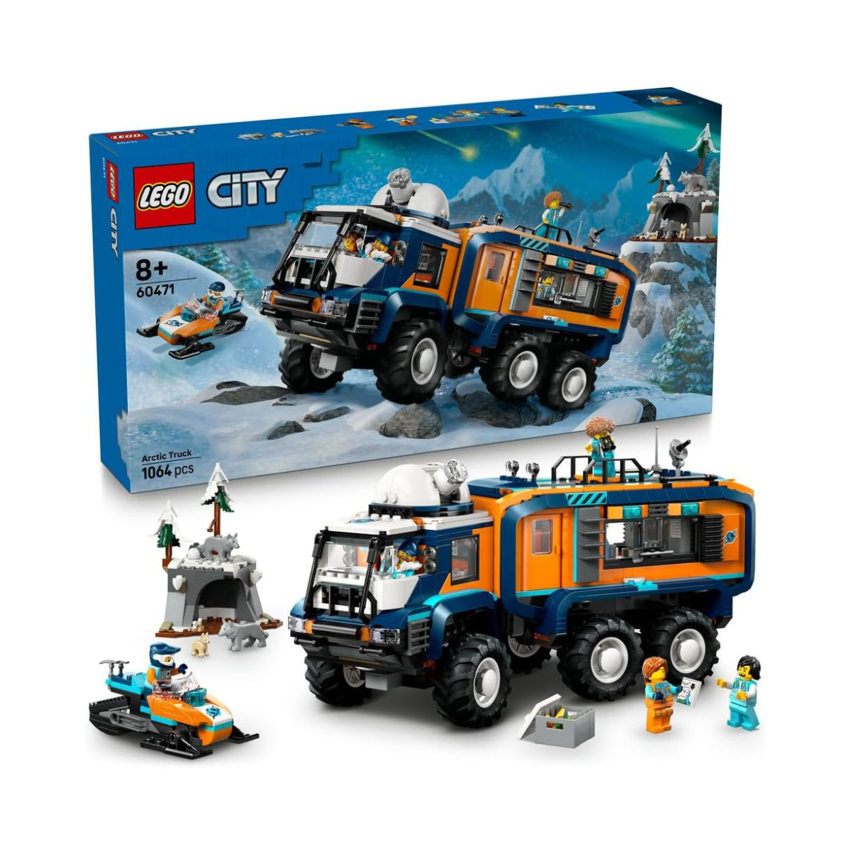 LEGO City Arctic Explorer Science Lab Truck Toy - Exploration Vehicle with Steering & Suspension - incl. a Snowscooter, 5 Minifigures & 3 Wolf Animal Figures - Gift for 8+ Year Old Boys - 60471