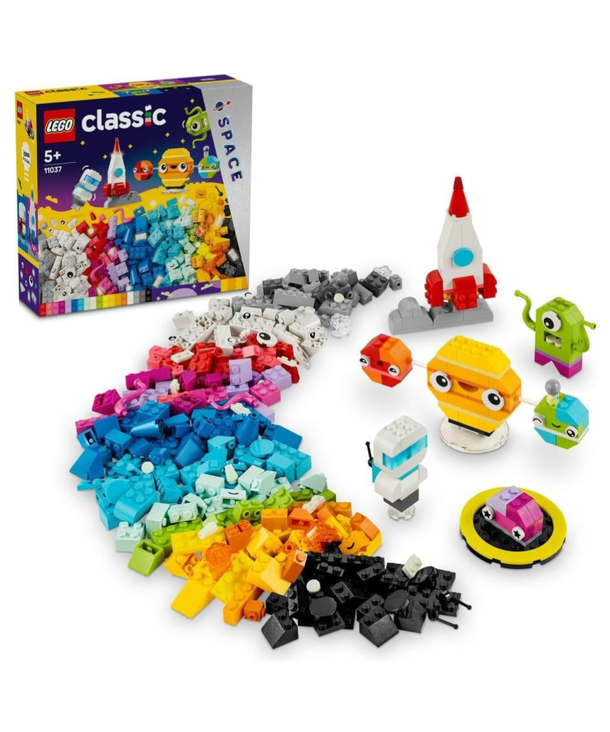 LEGO Classic Creative Space Planets Brick Box, Solar System Building Toys Featuring a Rocket Toy for Kids, Boys & Girls aged 5+ with Earth, Sun, Saturn Models plus Astronaut and Alien Figures 11037