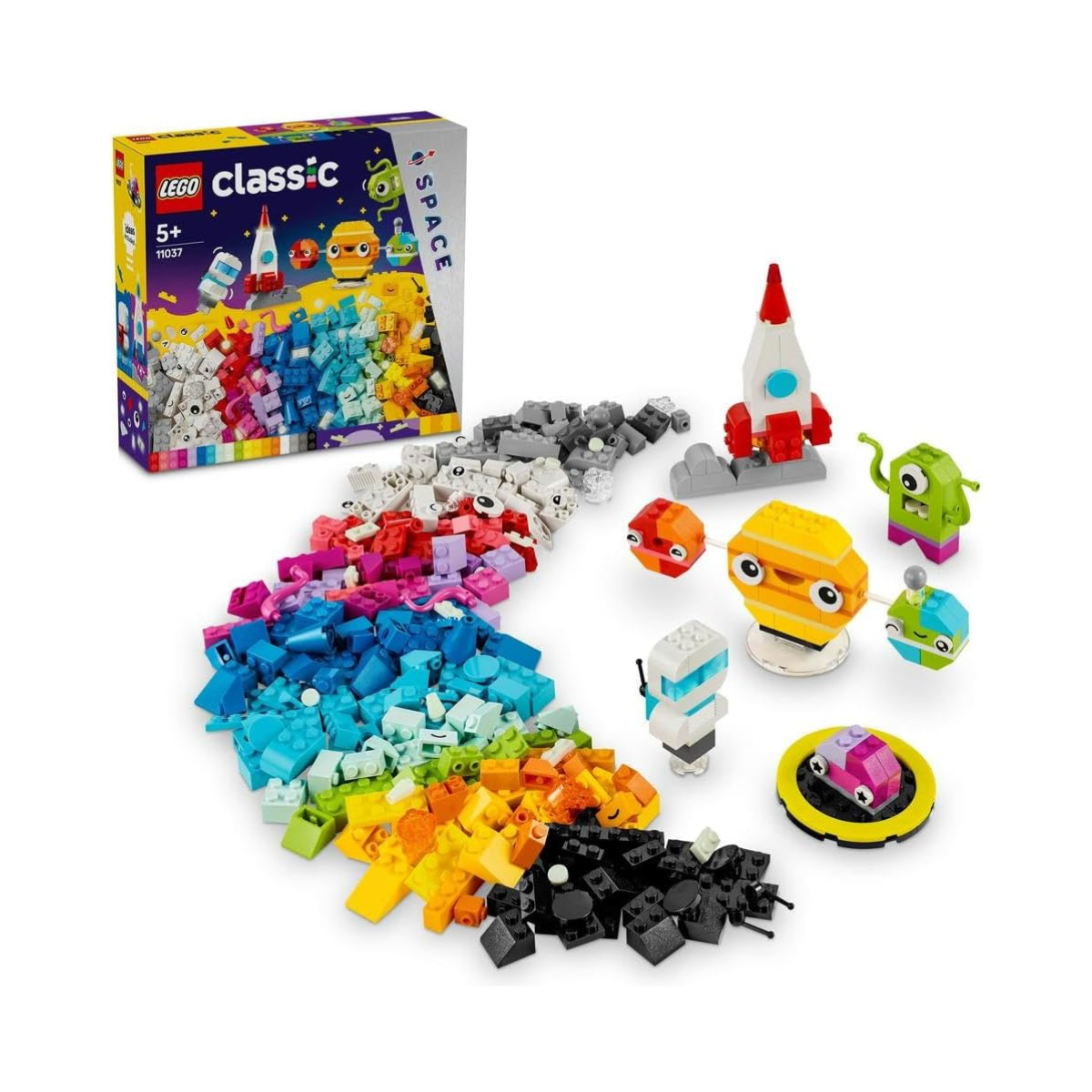 LEGO Classic Creative Space Planets Brick Box, Solar System Building Toys Featuring a Rocket Toy for Kids, Boys & Girls aged 5+ with Earth, Sun, Saturn Models plus Astronaut and Alien Figures 11037