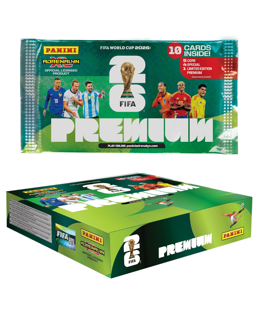 Panini FIFA World Cup 2026 Adrenalyn XL Premium Trading Cards Packet, 10 Cards Pack Including 1 Premium Gold Limited Edition Card, Official Football Collectible Cards for Fans and Collectors Age 6+