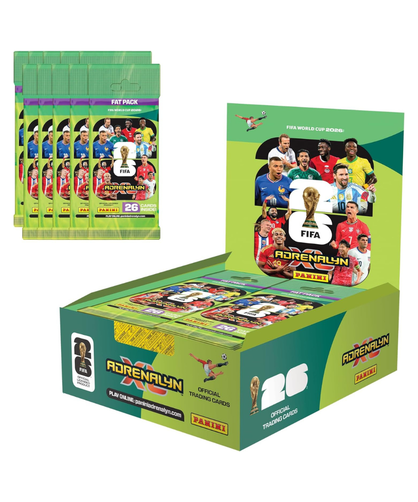 Panini FIFA World Cup 2026 Adrenalyn XL Fat Pack Trading Cards, 26 Cards Per Pack No Duplicates Inside, Official Football Collectible Cards, Single Pack or Box Option, Age 6+