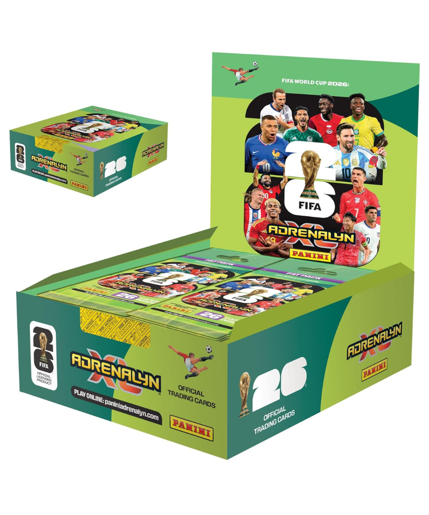 Panini FIFA World Cup 2026 Adrenalyn XL Fat Pack Trading Cards, 26 Cards Per Pack No Duplicates Inside, Official Football Collectible Cards, Single Pack or Box Option, Age 6+