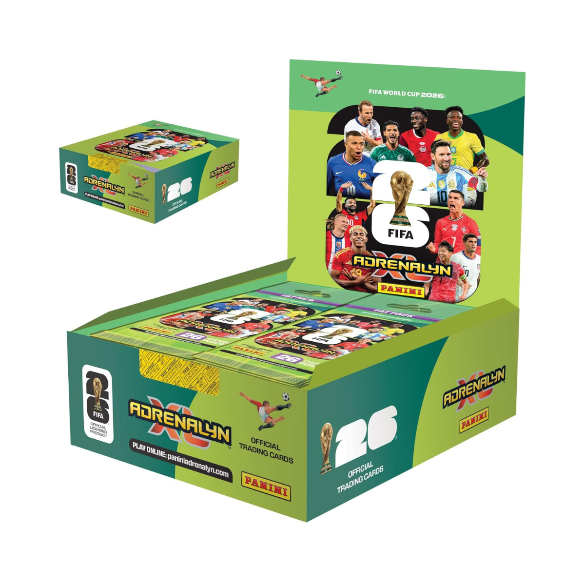 Panini FIFA World Cup 2026 Adrenalyn XL Fat Pack Trading Cards, 26 Cards Per Pack No Duplicates Inside, Official Football Collectible Cards, Single Pack or Box Option, Age 6+