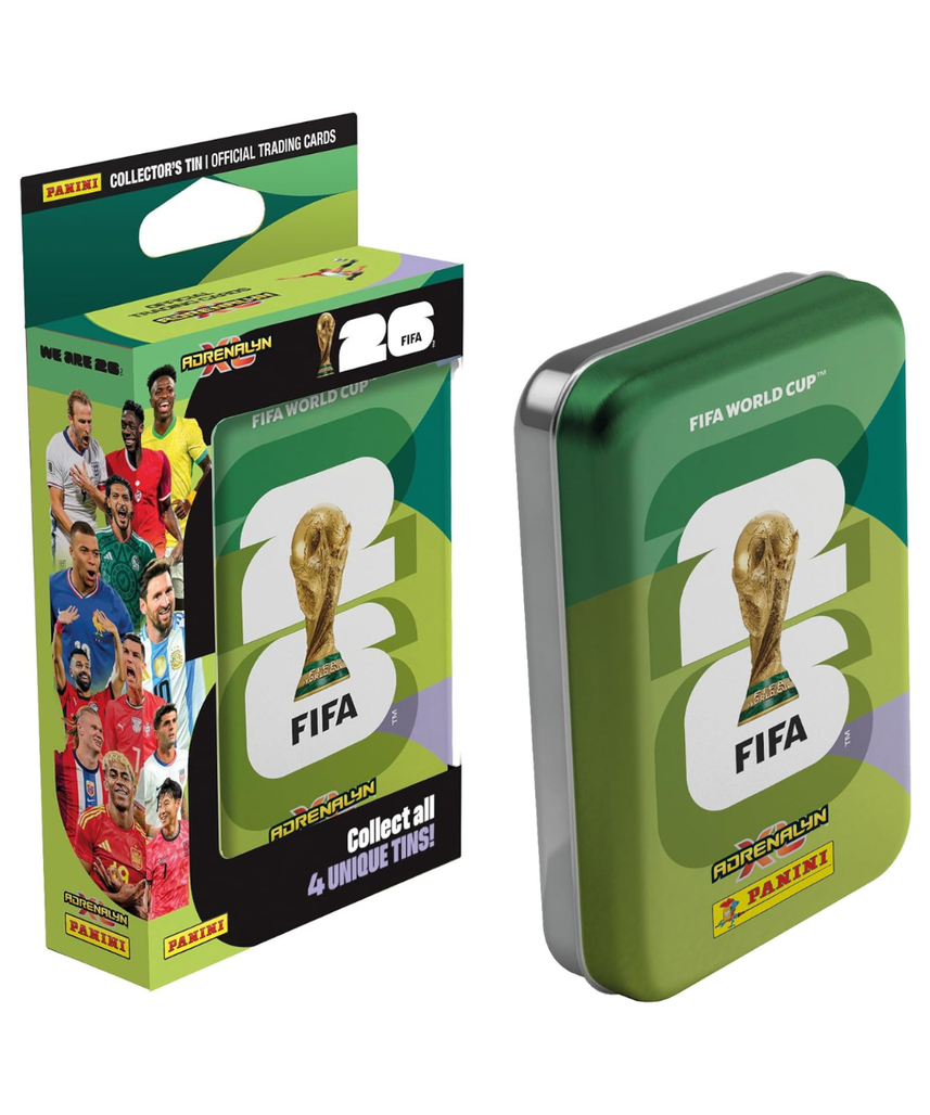 Panini FIFA World Cup 2026 Adrenalyn XL Mini Tin, 4 Trading Card Packets with 3 Limited Edition Gold Cards, Official Football Collectible Cards, Assorted Tin, Ages 6+