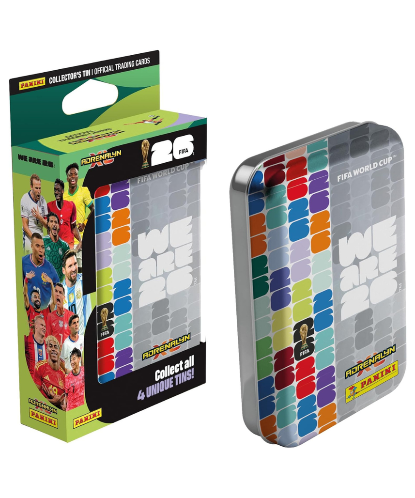 Panini FIFA World Cup 2026 Adrenalyn XL Mini Tin, 4 Trading Card Packets with 3 Limited Edition Gold Cards, Official Football Collectible Cards, Assorted Tin, Ages 6+