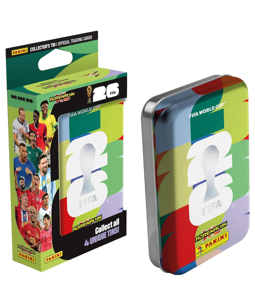 Panini FIFA World Cup 2026 Adrenalyn XL Mini Tin, 4 Trading Card Packets with 3 Limited Edition Gold Cards, Official Football Collectible Cards, Assorted Tin, Ages 6+