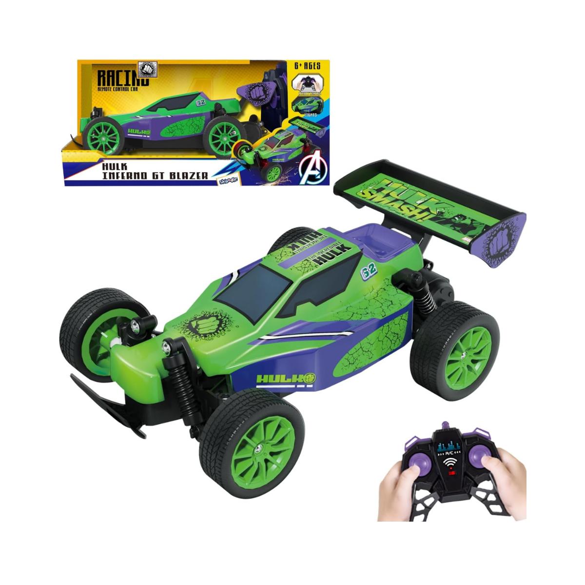 Marvel Hulk Inferno GT Blazer 2.4 GHz RC Car – Full Function Remote Control Monster Truck with Working Lights, High Speed Off-Road Action Toy for Kids Ages 6+, Official Marvel Merchandise