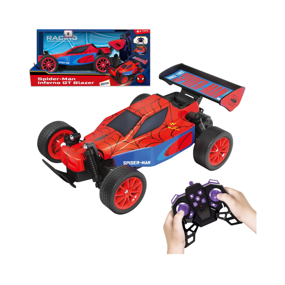 Marvel Spider-Man Inferno GT Blazer RC Car - 2.4 GHz Full Function Remote Control Vehicle with Working Lights - Official Marvel Avengers Toy for Kids - Ages 6+