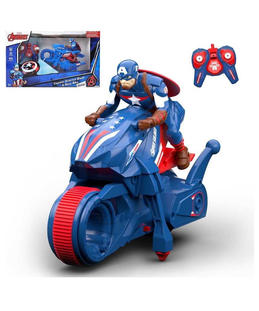 Marvel Captain America Blaze & Race RC Bike - 2.4 GHz Full Function Remote Control Motorcycle - High-Speed Action Toy for Kids & Toddlers - Ages 3+