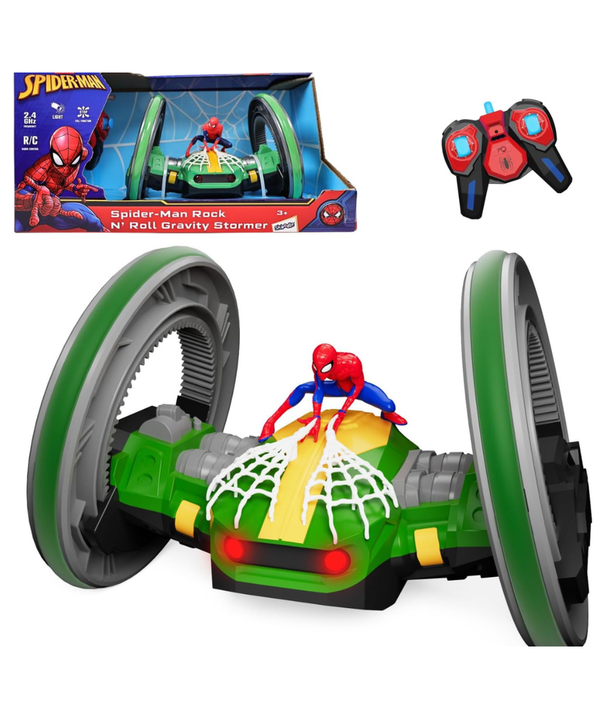 Marvel Spider-Man RC Stunt Car - Rock N' Roll Gravity Stormer - 360° Rotating Body & Wheels - 2.4 GHz High Speed Remote Control Toy for Kids & Toddlers - Ages 3+