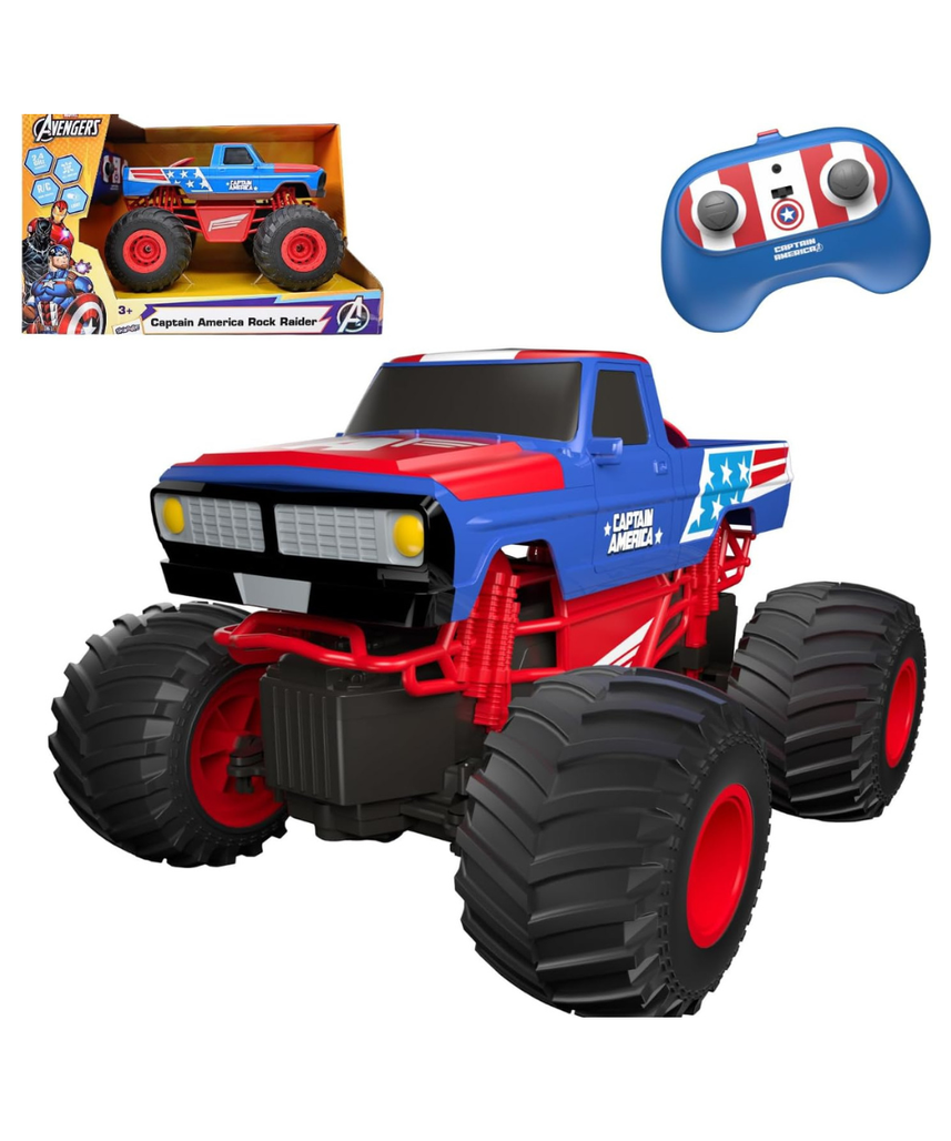Marvel Captain America Remote Control Rock Raider - 2.4 GHz Full Function RC Crawler - All-Terrain Off-Road Truck for Kids - Official Marvel Avengers Toy