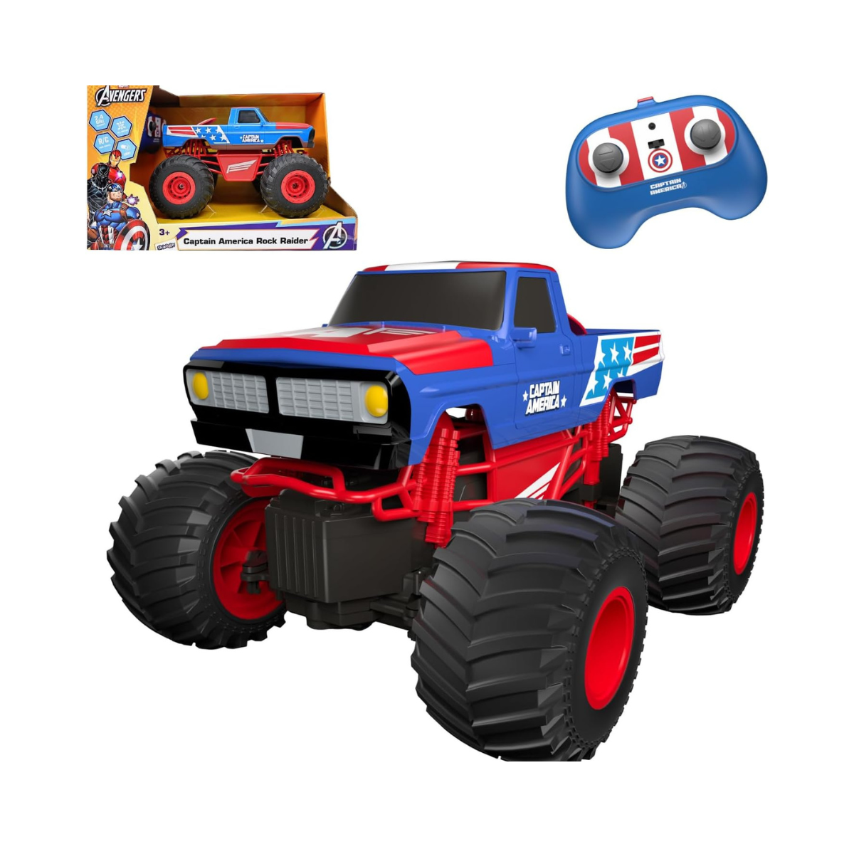 Marvel Captain America Remote Control Rock Raider - 2.4 GHz Full Function RC Crawler - All-Terrain Off-Road Truck for Kids - Official Marvel Avengers Toy