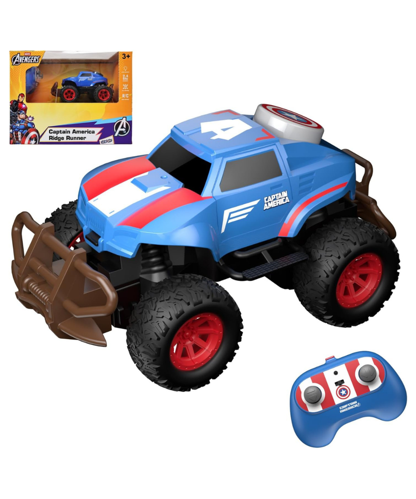 Marvel Captain America Ridge Runner Remote Control Car, Official 2.4 GHz Full Function R/C Vehicle, Rugged Indoor & Outdoor Toy for Kids Ages 3+
