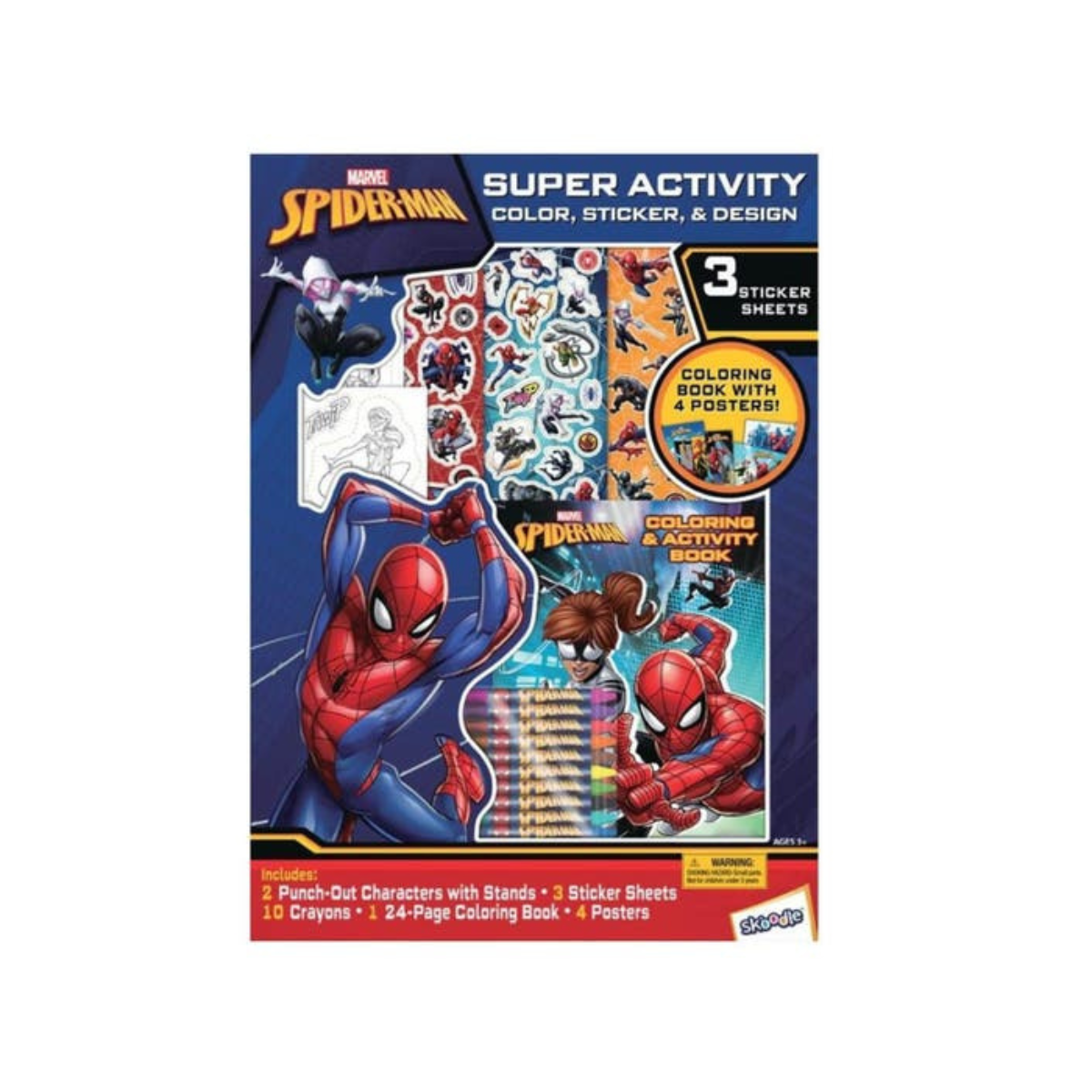 Marvel Spider-Man Super Activity Color, Sticker & Design Set by Skoodle, Marvel Craft Kit for Kids Ages 3+, Includes Stickers and Coloring Pages