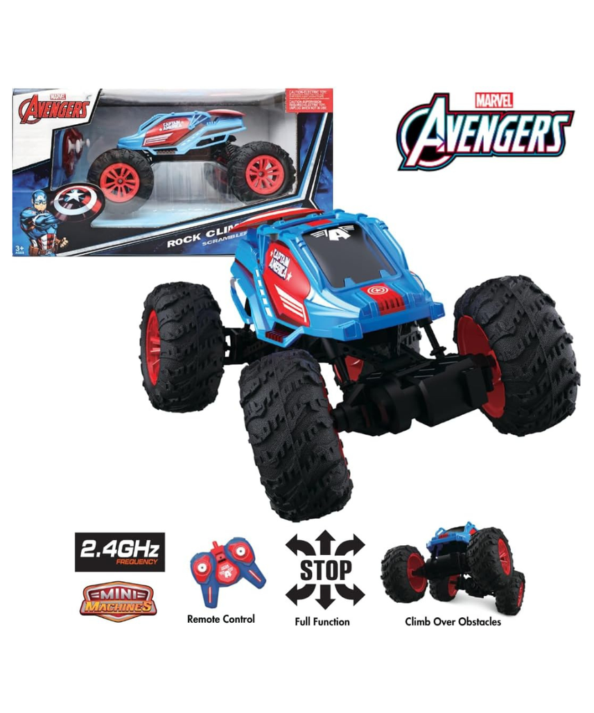 Marvel Captain America RC Monster Truck for Kids, All-Terrain Remote Control Car, 2.4GHz Off-Road Vehicle, Climbs Obstacles, High-Speed Speedster Toy for Boys & Girls, Age 3+