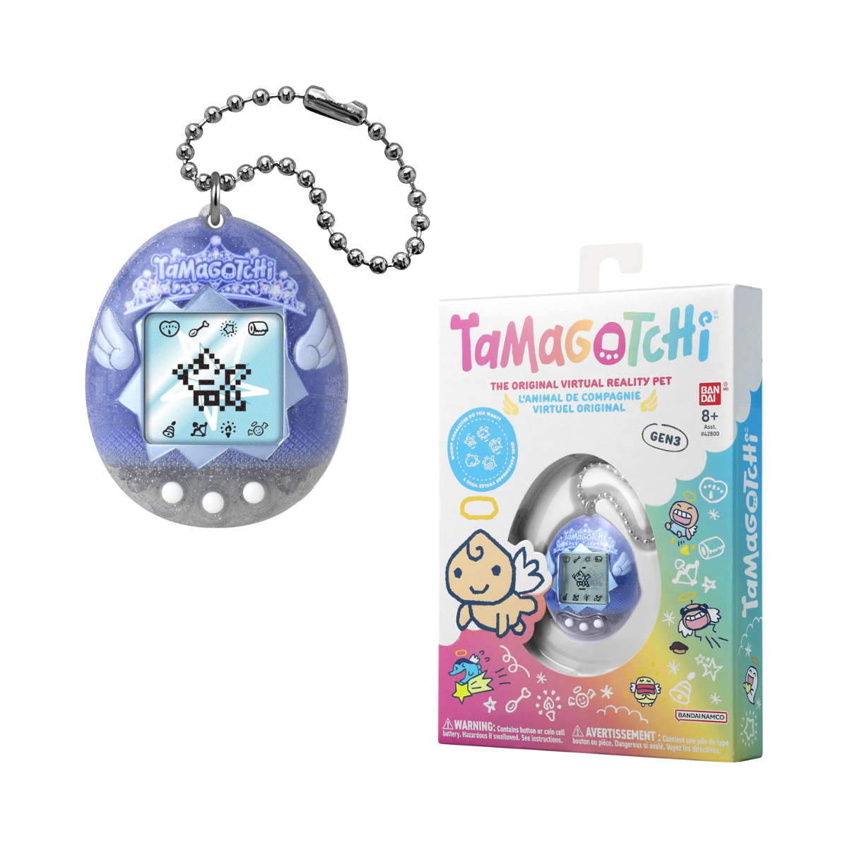 Bandai - Tamagotchi - Tamagotchi Original - Angel Tiara - Virtual Electronic Animal with Colour Screen - Interactive Animal Toy in French - Angel Tiara - Child Toy 8+ - 46164
