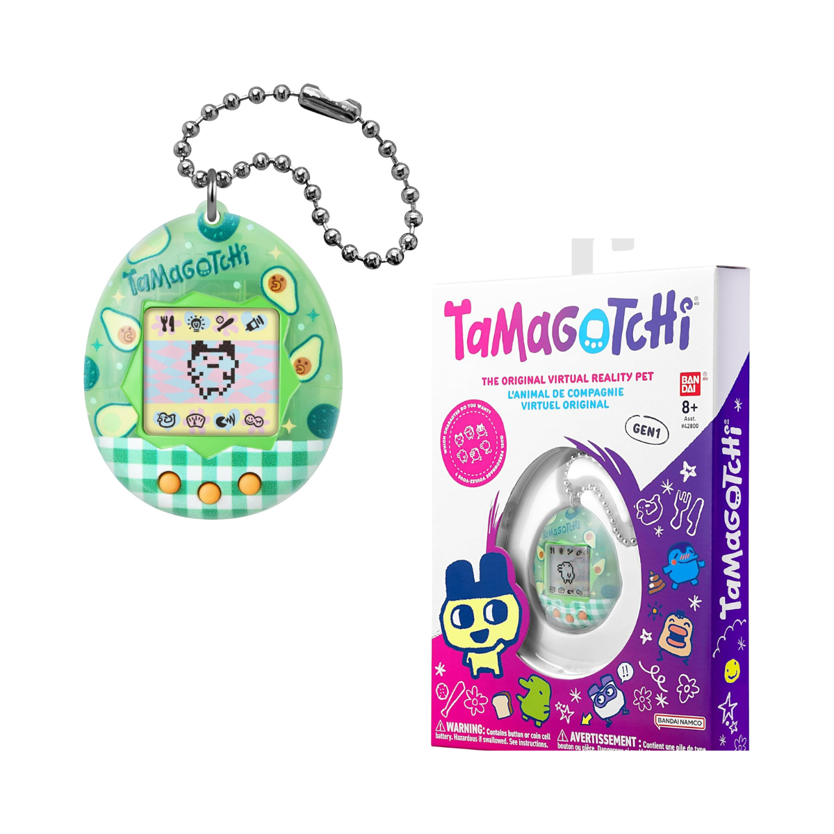 BANDAI, Tamagotchi Virtual Pet Original Avocado Mix Multicolor 46162, Electronic Toy for Over 8 Years Your Favorite Electronic Pet with New Designs to Collect