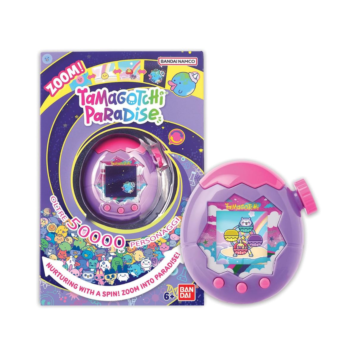 Bandai - Tamagotchi Paradise Ciel - Virtual Animal to Raise - Tamagotchi with Zoom Wheel - Interactive Toy in French - Purple and Pink Sky Model - Children's Toy Age 6+ - 43423