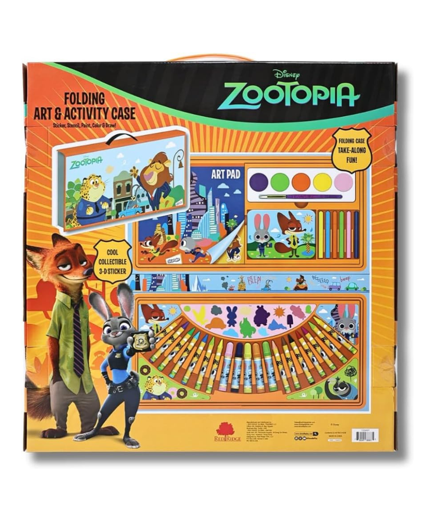 Disney Zootopia Folding Art & Activity Case for Kids - All-in-One Portable Art Set with Markers, Crayons, Paint, and Stickers - Fun Travel Gift for Ages 3+