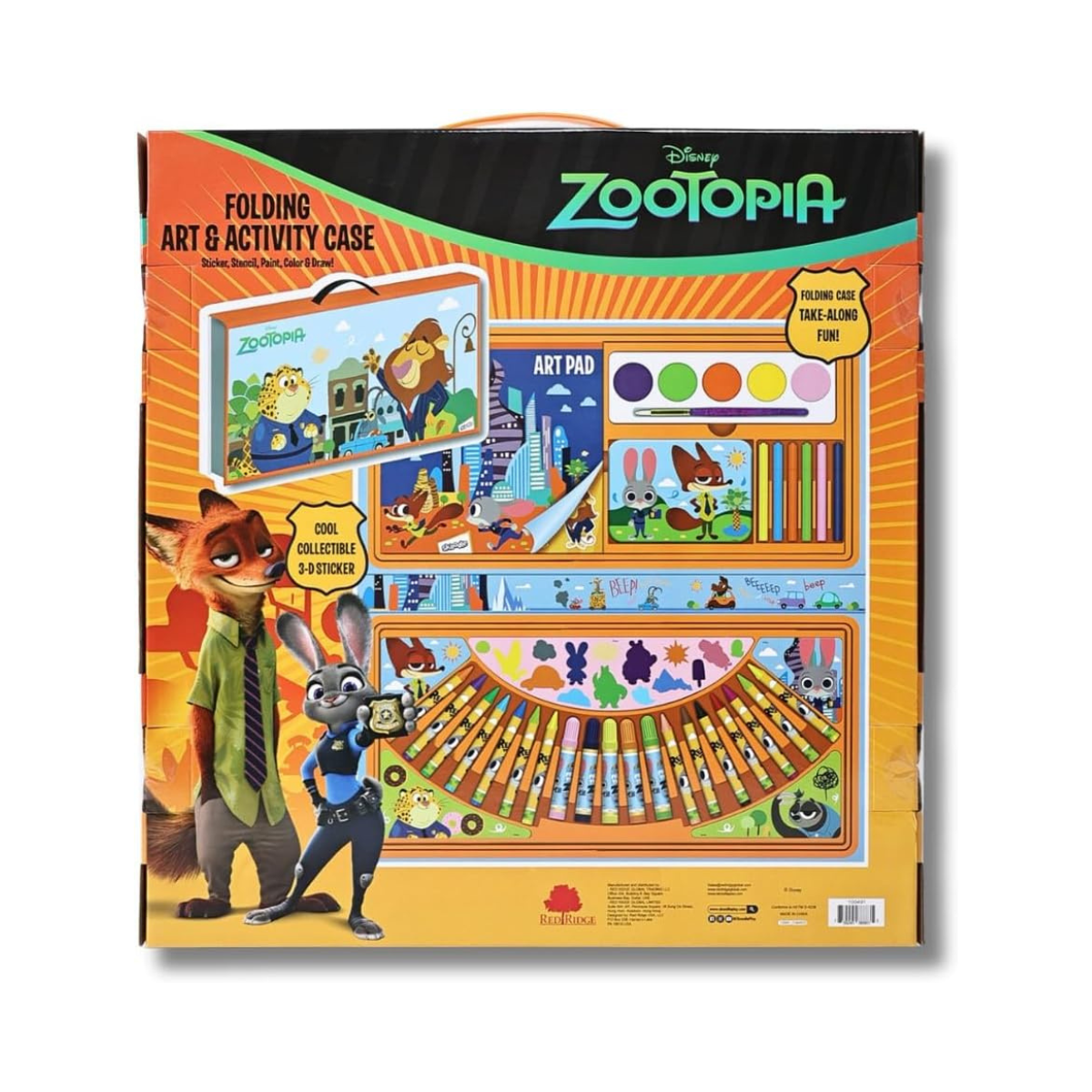 Disney Zootopia Folding Art & Activity Case for Kids - All-in-One Portable Art Set with Markers, Crayons, Paint, and Stickers - Fun Travel Gift for Ages 3+
