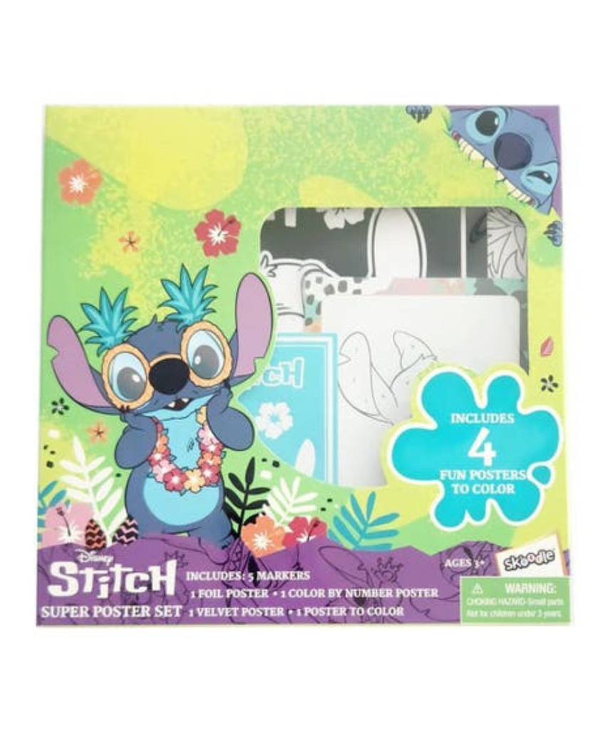 Disney Stitch Super Poster Activity Set, 4 Fun Posters to Color & 5 Markers, Fun Activity, Age 3+