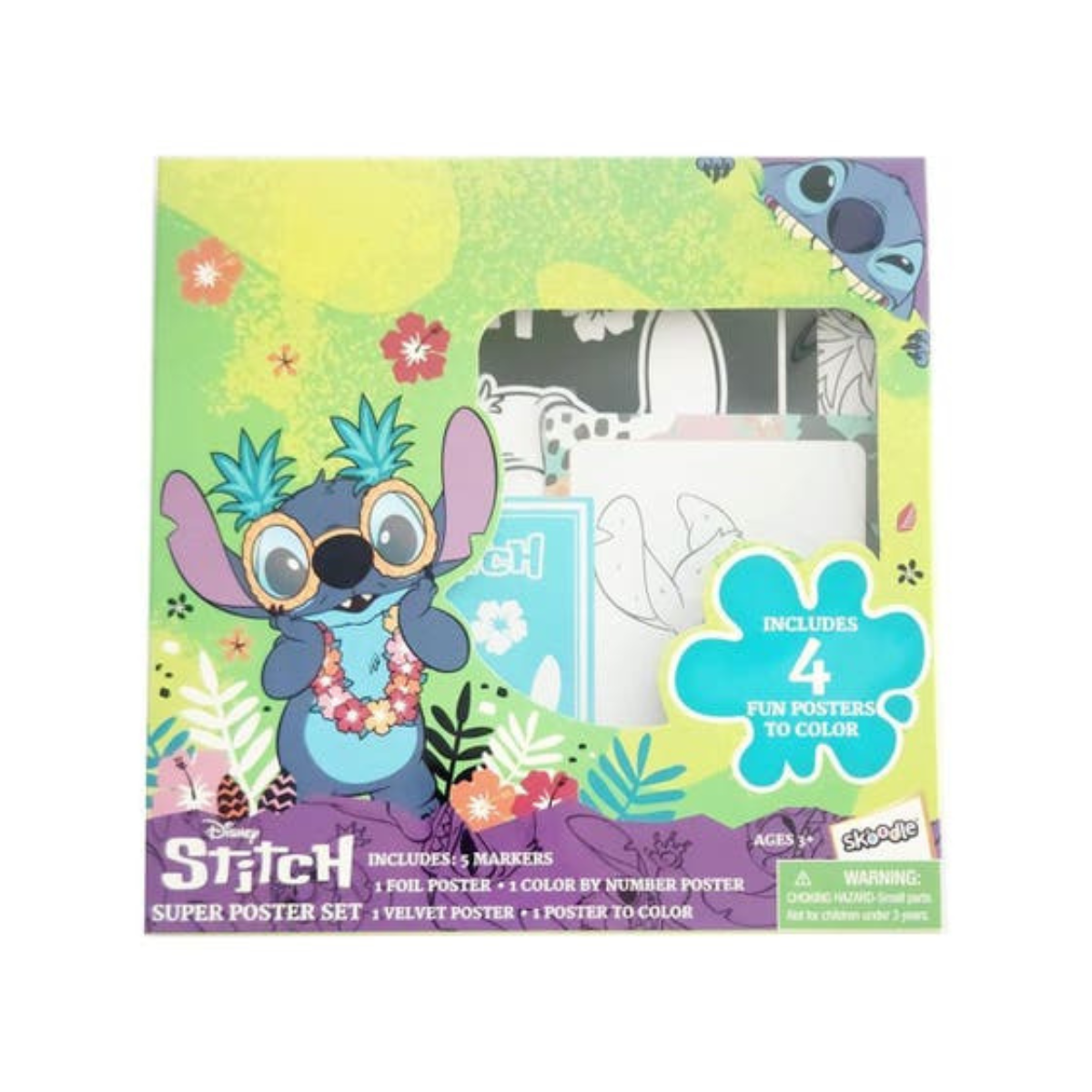 Disney Stitch Super Poster Activity Set, 4 Fun Posters to Color & 5 Markers, Fun Activity, Age 3+