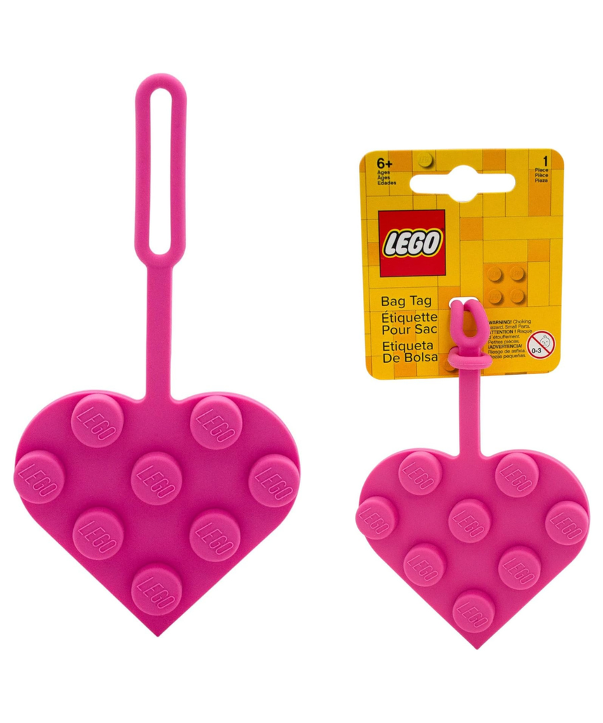 LEGO 3x3 Heart Silicone Bag Tag - Pink (53692), Silicone, Luggage tag for Travel, Spring Break, Vacation, Cruise, School Backpack Charm, Easter Basket Stuffer
