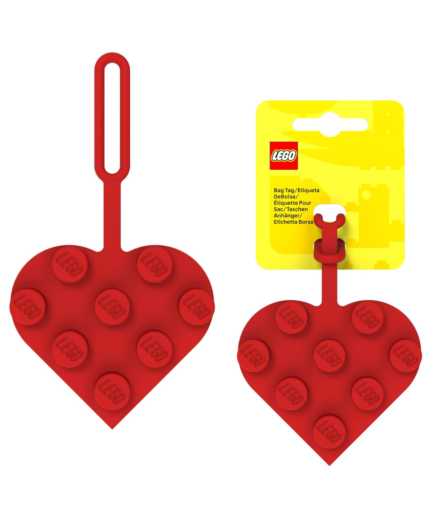 Lego 3x3 Heart Silicone Bag Tag - Red (53658), Silicone, Luggage tag for Travel, Vacation, Cruise, School Backpack Charm