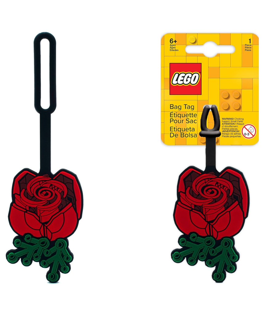 Lego Bag Tag - Botanical Rose (53661), Silicone Luggage Tag, Travel Accessory, Suitcase Identification, Cruise, Vacation