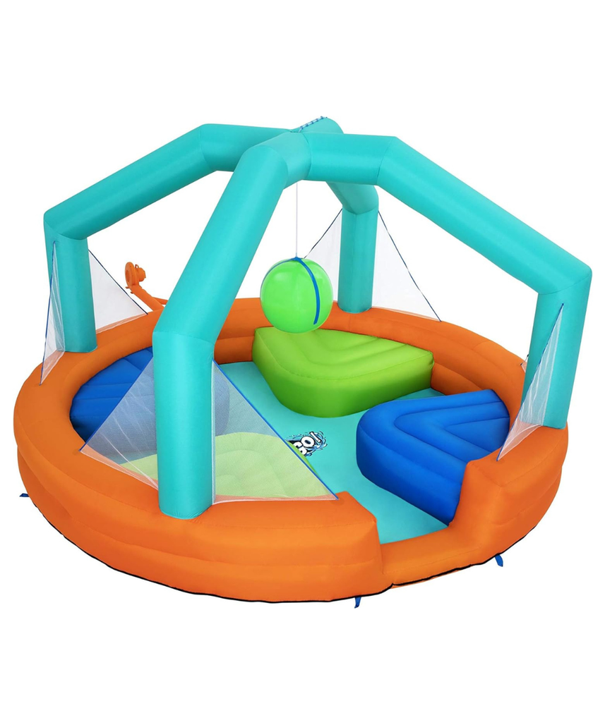 Bestway H2Ogo Dodge and Drench Water Park 4.5m Inflatable Splash Park with Sprinkler Ball and Balance Platforms, Kids Outdoor Water Play Center, Ages 5+