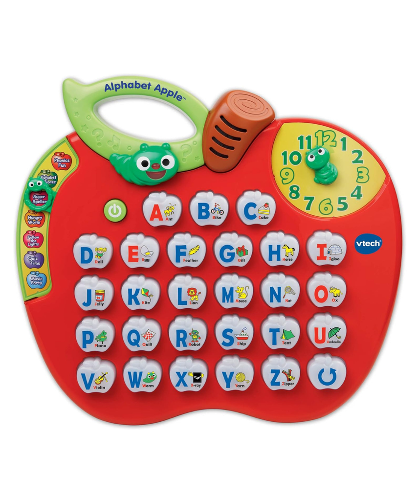 VTech Alphabet Apple Interactive Preschool Learning Toy with Letter Buttons Songs Clock and Talking Worm Multicolour 2+