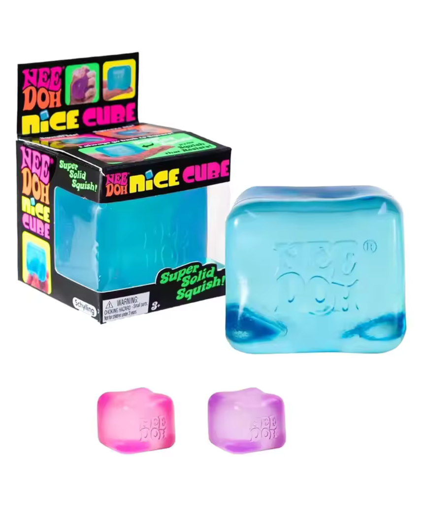 NeeDoh Nice Cube Sensory Squeeze Toy, Assorted Colors, Super Solid Squish Fidget Stress Relief Toy for Kids & Adults, 2.25 Inch Cube
