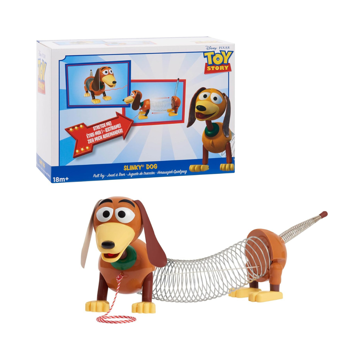 Just Play Disney Pixar Toy Story Slinky Dog Pull Toy, Classic Walking Spring Dog with Stretchable Body and Pull Leash for Toddlers, Ages 18+ Months