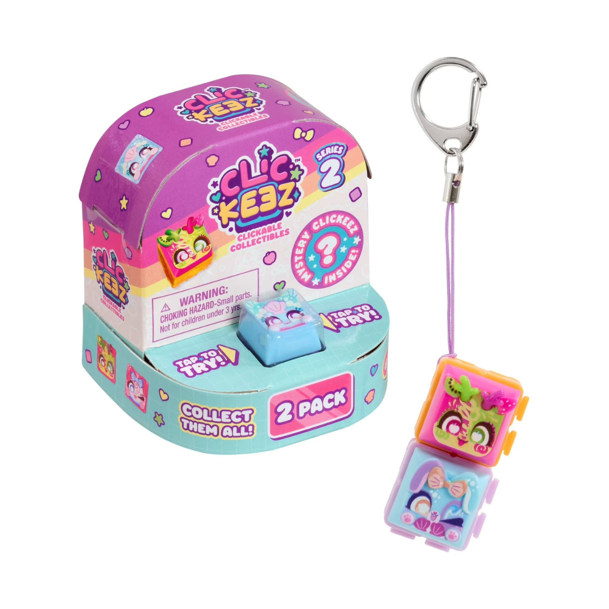 Clickeez Twin Pack Season 2 Clickable Keyboard Collectibles with 2 Mystery Characters, Keychain & Collector Guide, Fidget Toy for Kids Ages 6+