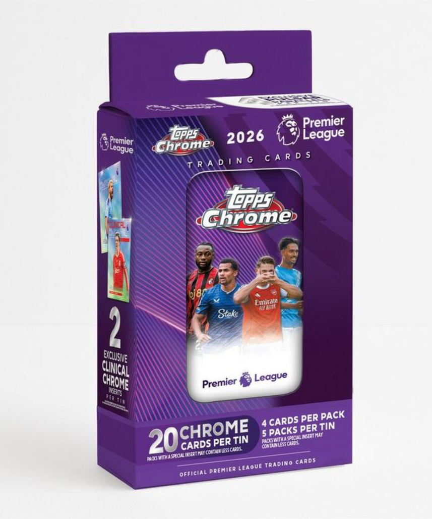 Topps Chrome Premier League 2026 Chrome Tin 5 Packs 20 Cards Factory Sealed