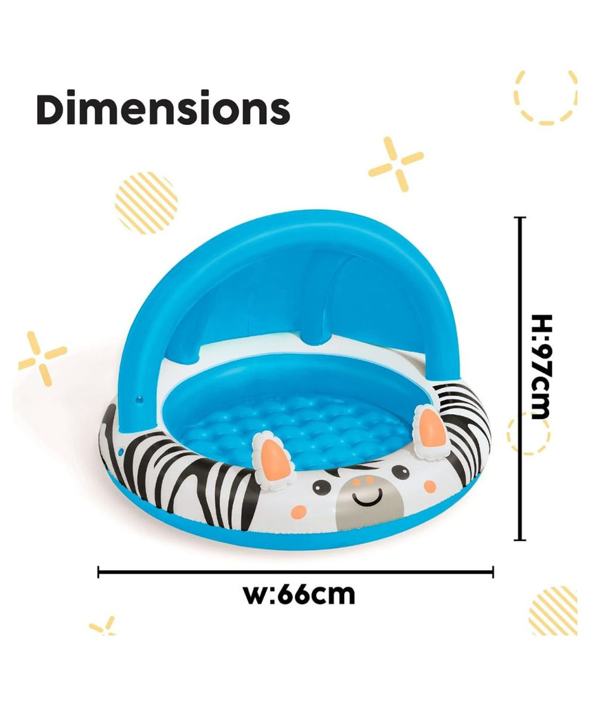 Bestway Shaded Baby Pool | Safari Fun Inflatable Play Centre, UV Sunshade, Inflatable Floor, Zebra Design, Ages 2+