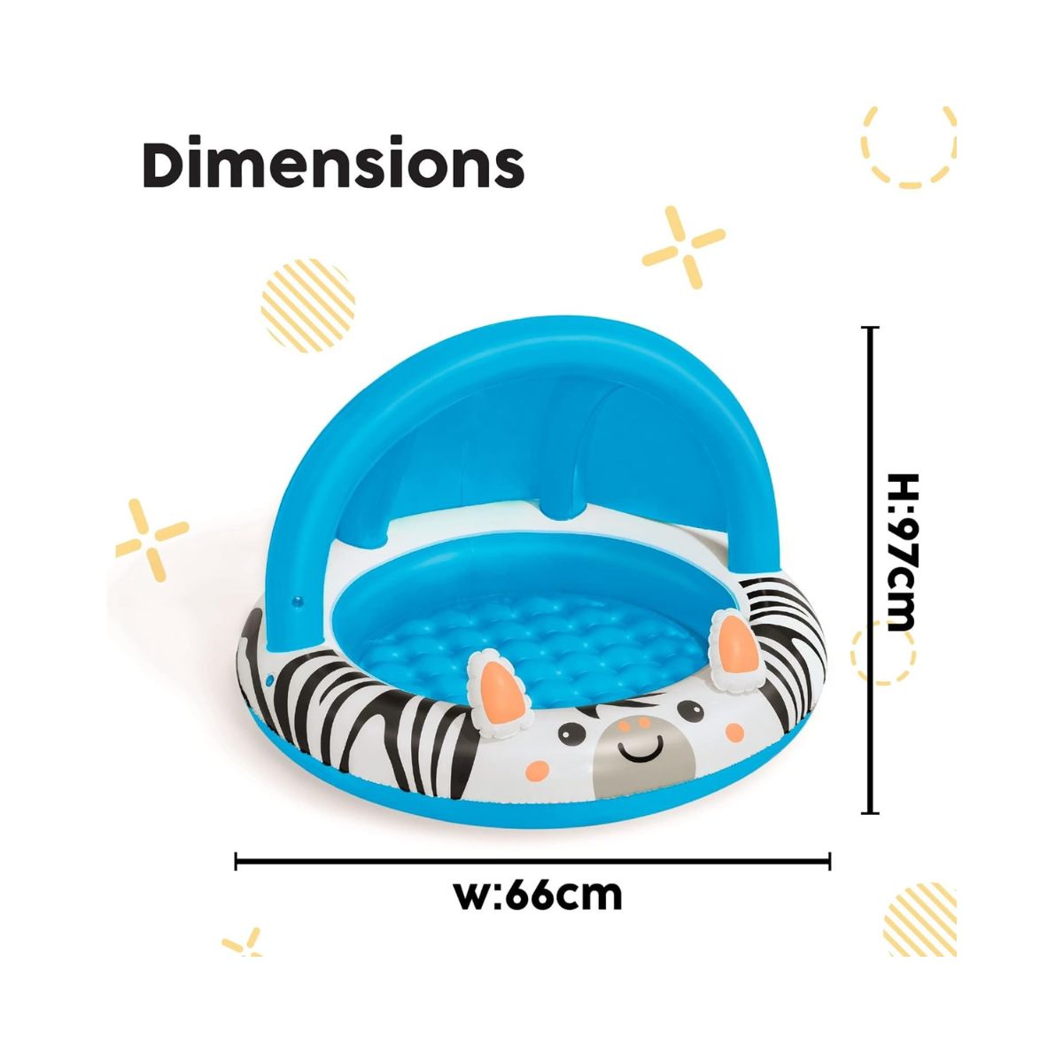 Bestway Shaded Baby Pool | Safari Fun Inflatable Play Centre, UV Sunshade, Inflatable Floor, Zebra Design, Ages 2+