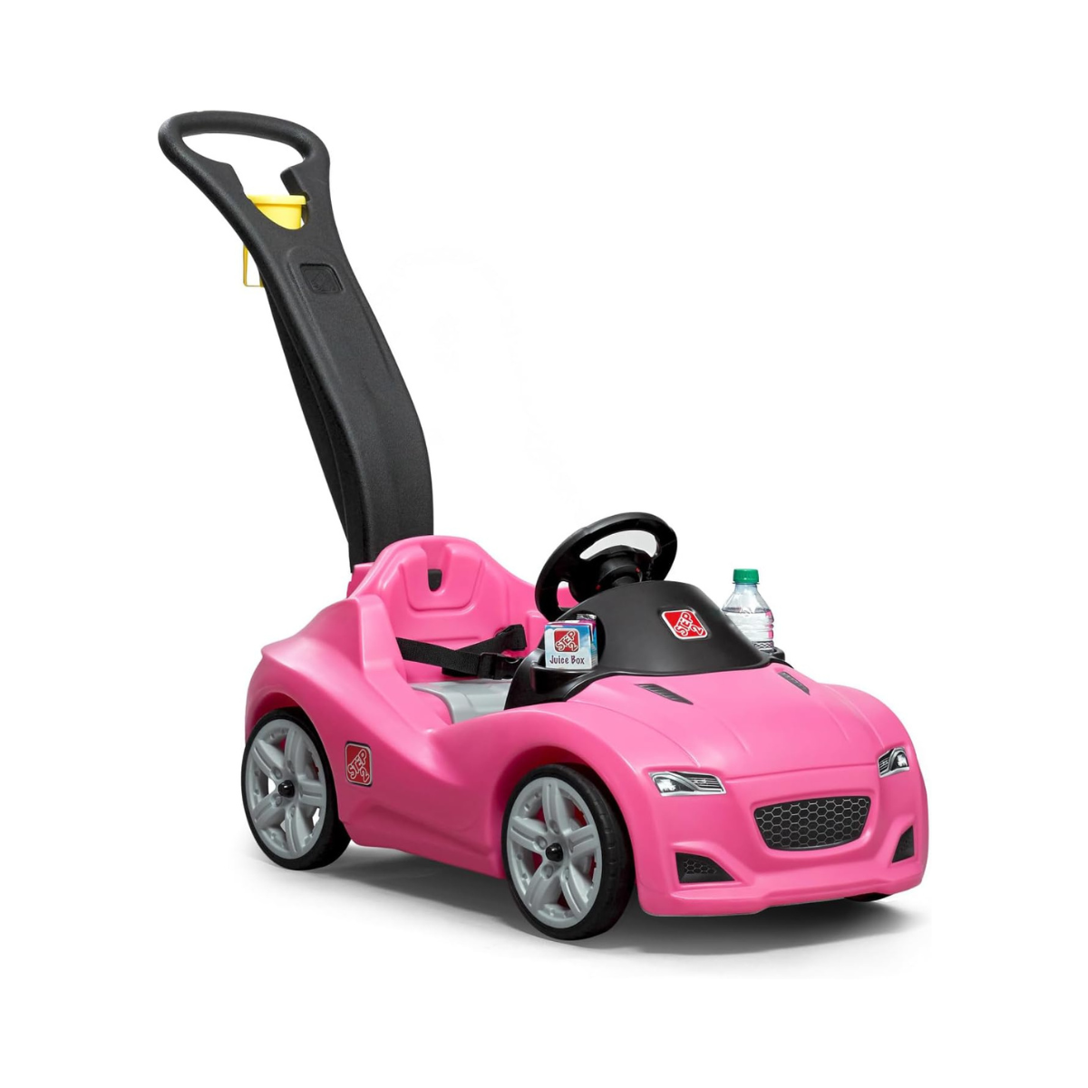 Step2 Whisper Ride Cruiser Kids Push Car with Parent Handle, Seat Belt, Horn & Storage Trunk, Single Seater Ride-On Toy for Boys and Girls, Gray, Pink & Blue, Ages 18 Months+