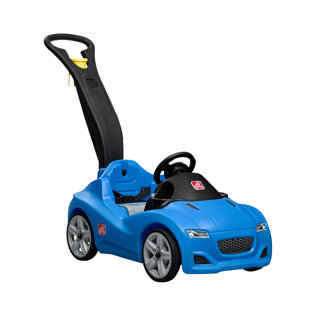 Step2 Whisper Ride Cruiser Kids Push Car with Parent Handle, Seat Belt, Horn & Storage Trunk, Single Seater Ride-On Toy for Boys and Girls, Gray, Pink & Blue, Ages 18 Months+