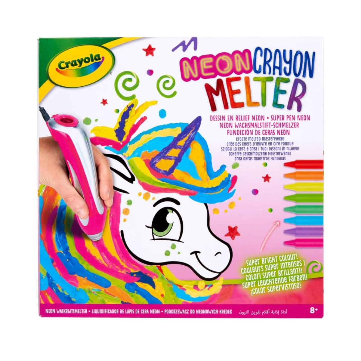 CRAYOLA - Super Pen Unicorn Neon Wax Crayons Melting Game and Relief Designs, Creative Activity and Gift for Children, Age 8+, 25-0510