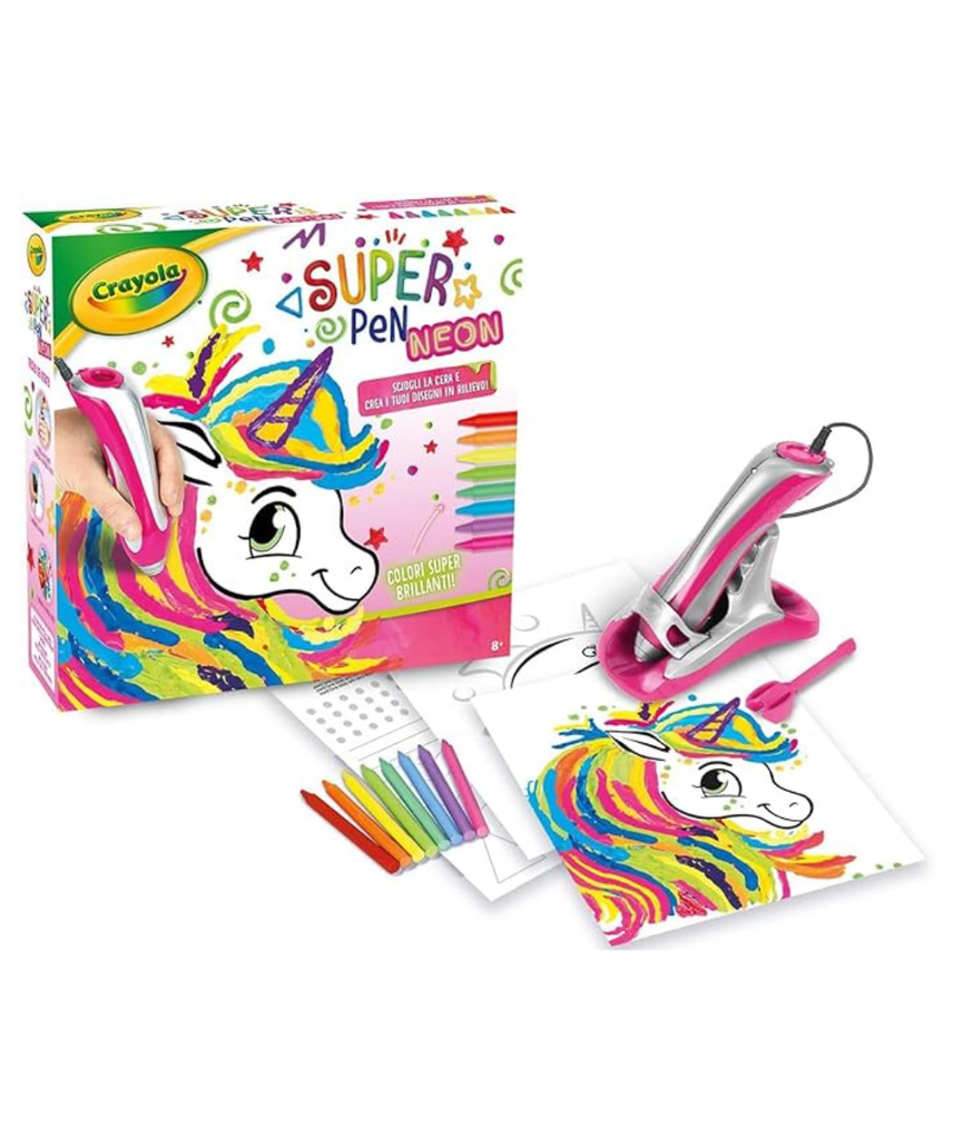 CRAYOLA - Super Pen Unicorn Neon Wax Crayons Melting Game and Relief Designs, Creative Activity and Gift for Children, Age 8+, 25-0510