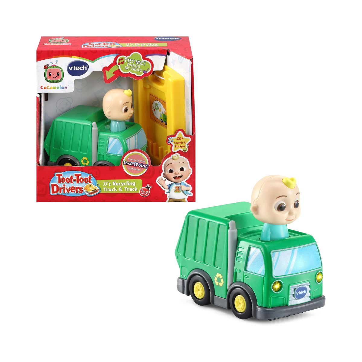 VTech CoComelon Go! Go! Smart Wheels JJ’s Recycling Truck & Track, Interactive Toddler Toy, Ages 1.5–5 Years
