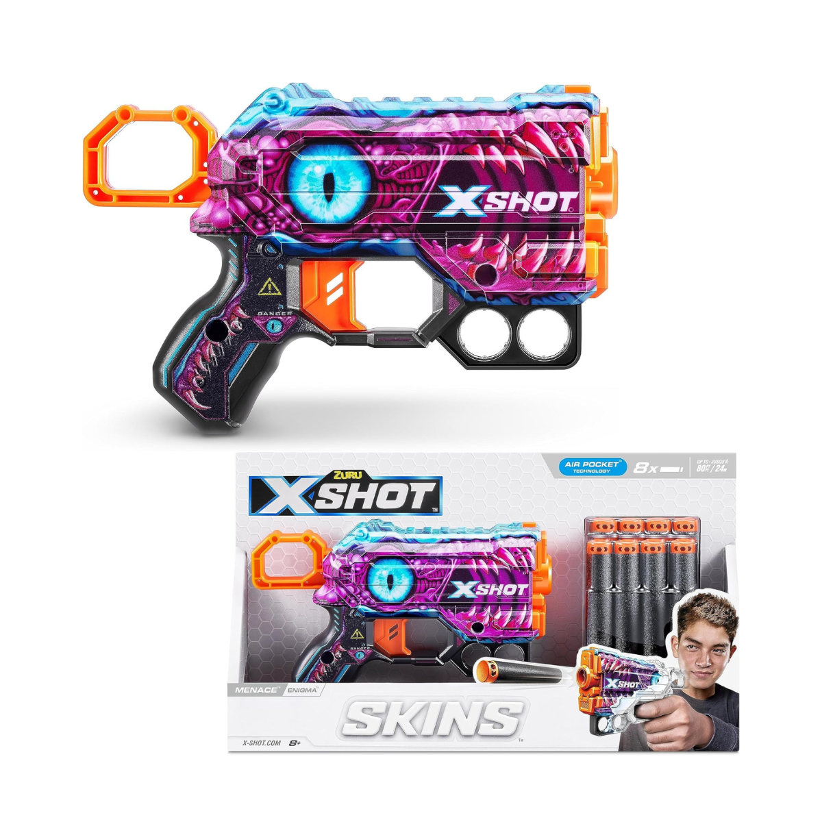 XShot Skins Griefer - Menace Enigma, Easy Reload, Fire Distances Upto 24m/ 80ft, Toy Foam Blaster & Guns, Includes 8 Darts, Dart Blaster with Storage, Toy Shooting Guns for Kids - 36515A