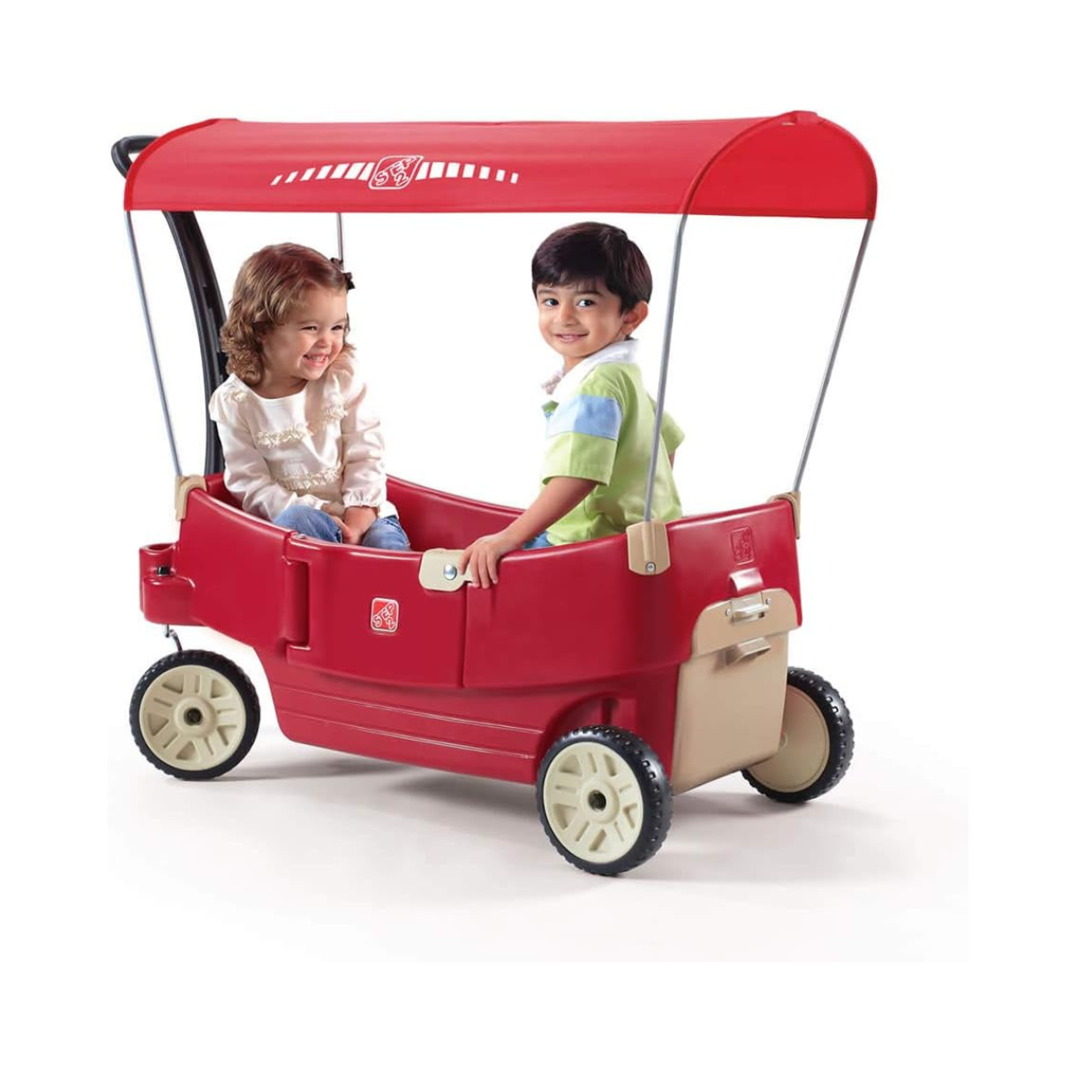 Step2 All Around Canopy Wagon 822700, Red, Kids Ride-On Pull Wagon with Canopy, Toddlers & Preschoolers