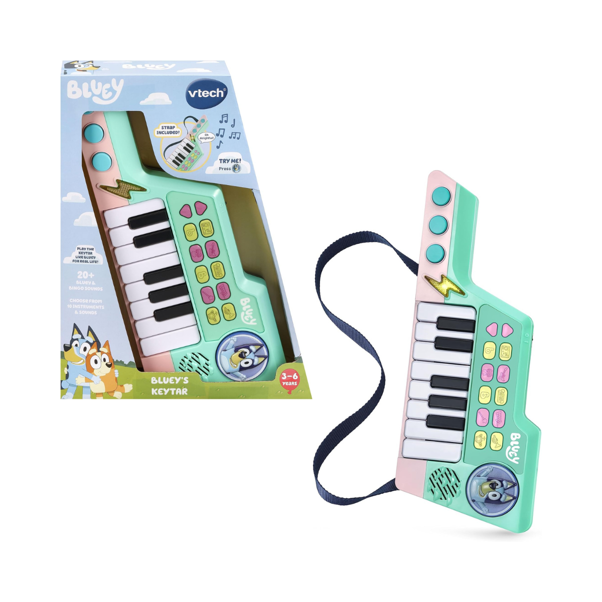 VTech Bluey Keytar, Interactive Musical Toy with 5 Instrument Sounds & 10 Melodies, Kids 3+ Years (English Version)
