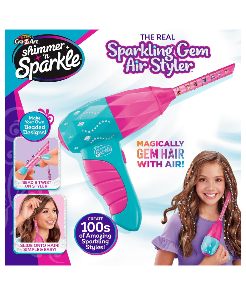 CRA-Z-ART Shimmer N Sparkle Real Sparkling Gem Air Styler Create beaded gem threads for childrens hair Present for girls aged 8 and over