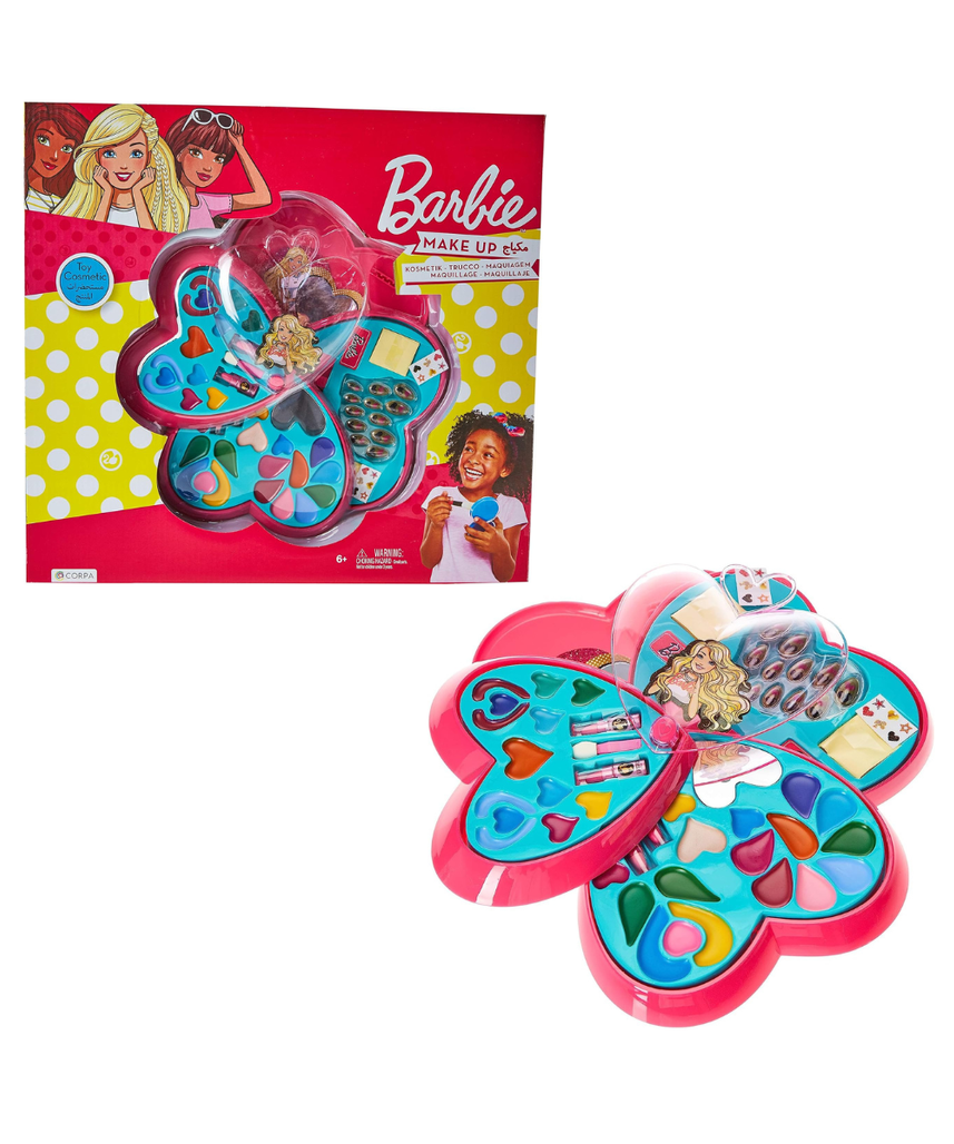 Barbie 4 Decks Heart Shape Cosmetic Case, Pretend Play Makeup Set For Girls Ages 6-9, Multi Color Beauty Toy, Travel Friendly, Organized Compartments, Dress Up And Imaginative Role Play