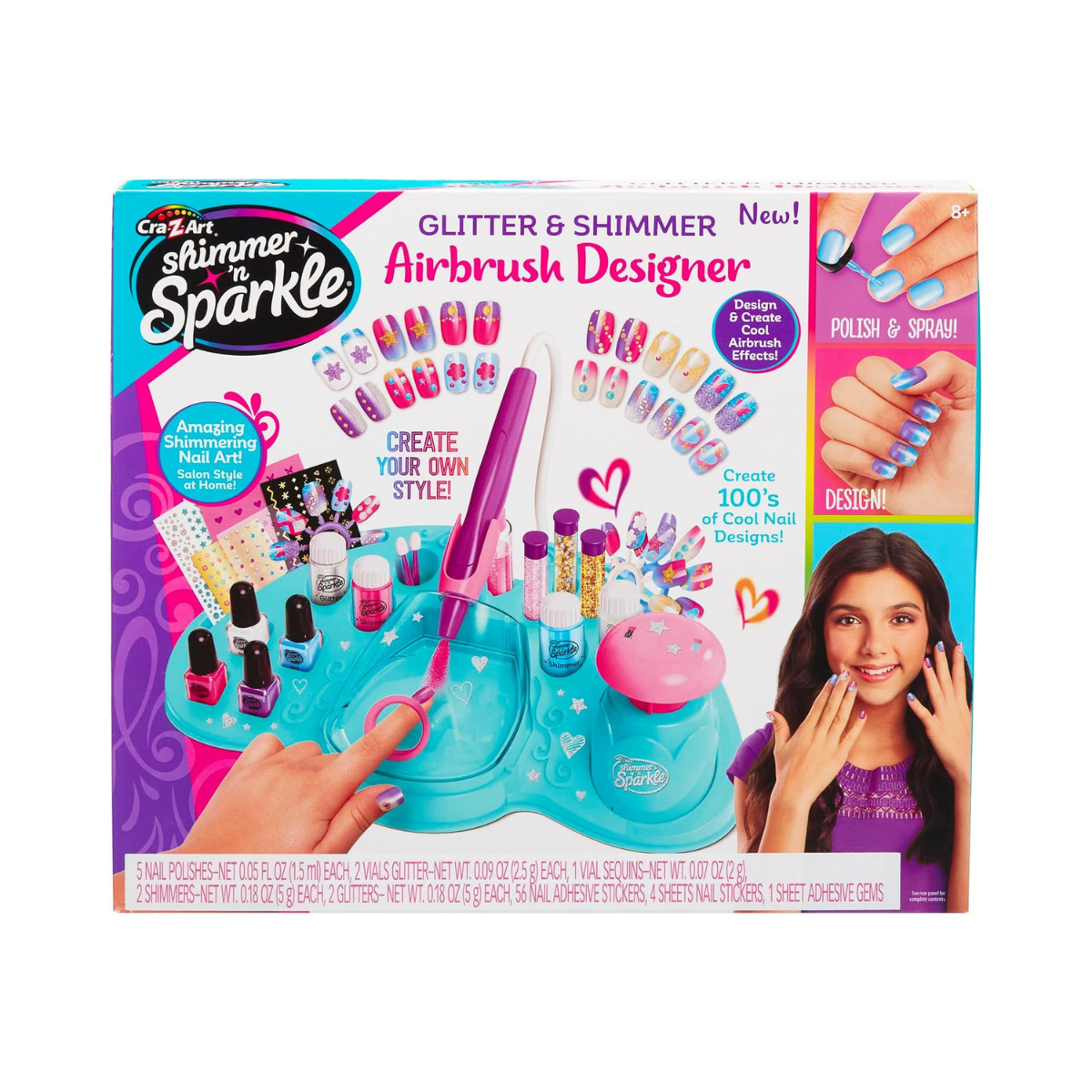 Cra-Z-Art Shimmer and Sparkle Airbrush Designer Nail Salon Kit, Multicolour